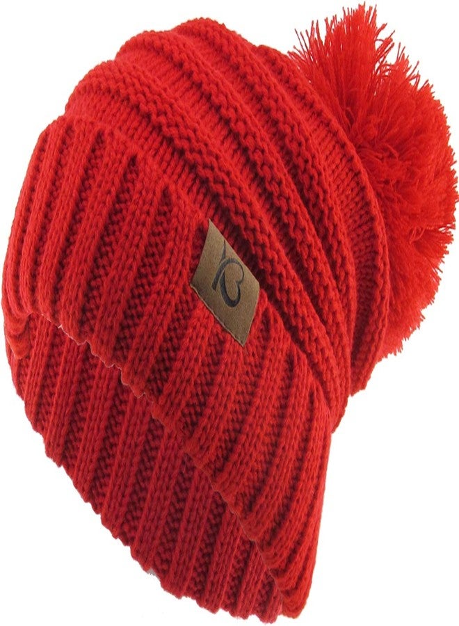 KBETHOS Women's Winter Warm Thick Oversize Cable Knitted Beanie Hat with Pom Pom Ribbed Stretch - Image 1